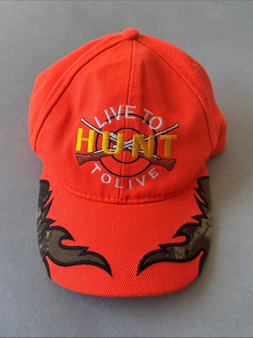 live to hunt, hunt to live orange camo hat justin beiber inspired one size